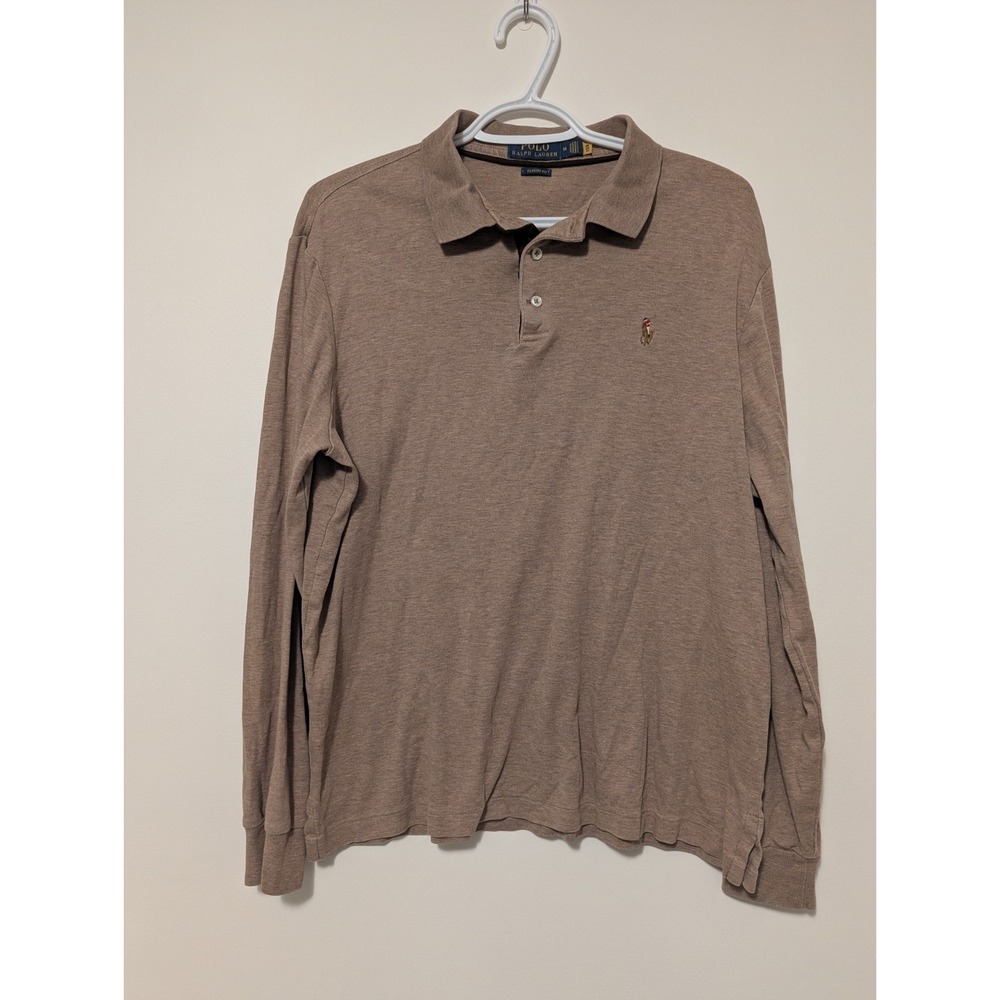Polo Ralph Lauren Mens Cotton Dress Shirt Size Medium Tan Long Sleeve 1/4 Button